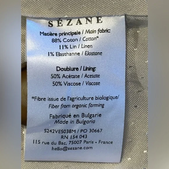 NWT Sézane Chelsea Blazer Dark Green (almost black) & Ecru Gingham Linen SZ 4 - Picture 10 of 11